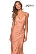 La Femme 28421 Surplice Ruched Lace-Up Back Dress