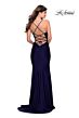 La Femme 28518 Cutaway Slit Ruched Lace-Up Dress