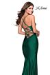 La Femme 28518 Cutaway Slit Ruched Lace-Up Dress