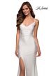 La Femme 28518 Cutaway Slit Ruched Lace-Up Dress