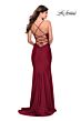 La Femme 28518 Cutaway Slit Ruched Lace-Up Dress