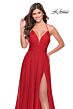 La Femme 28522 Ruched Bodice Slit Skirt Dress