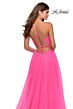 La Femme 28561 Lace-Up Back Ruched Top Dress
