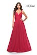 La Femme 28561 Lace-Up Back Ruched Top Dress