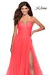 La Femme 28561 Lace-Up Back Ruched Top Dress