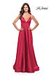 La Femme 28607 Low Back Spaghetti Straps V-Neck Dress