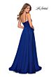 La Femme 28611 Slit Skirt Ruched Top V-Neck Dress