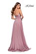 La Femme 28611 Slit Skirt Ruched Top V-Neck Dress