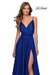 La Femme 28611 Slit Skirt Ruched Top V-Neck Dress