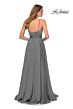 La Femme 28611 Slit Skirt Ruched Top V-Neck Dress