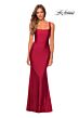 La Femme 28634 Square Neckline Low Back Dress
