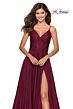 La Femme 28664 Rhinestone-Embellished V-Neckline Dress