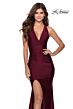 La Femme 28677 Deep V-Neckline Lace-Up Back Slim-Fit Dress