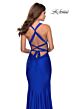La Femme 28677 Deep V-Neckline Lace-Up Back Slim-Fit Dress