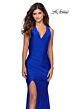 La Femme 28677 Deep V-Neckline Lace-Up Back Slim-Fit Dress