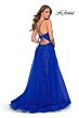 La Femme 28985 Floral Appliques V-Neck High Slit Dress