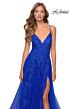 La Femme 28985 Floral Appliques V-Neck High Slit Dress