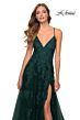 La Femme 28985 Floral Appliques V-Neck High Slit Dress