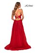 La Femme 28985 Floral Appliques V-Neck High Slit Dress