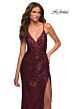 La Femme 29438 High Slit Draped Sequin Dress