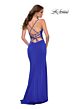 La Femme 29615 Lace-Up Back Draped Skirt Dress