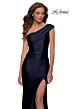 La Femme 29619 One Shoulder High Slit Ruched Dress