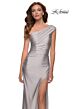 La Femme 29619 One Shoulder High Slit Ruched Dress