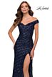 La Femme 29653 Foldover Off-The-Shoulder V-Neckline Slim-Fit Dress
