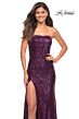 La Femme 29675 High Slit Strapless Ruched Sequin Dress