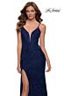 La Femme 29679 High Slit Lace Plunging Neck Dress