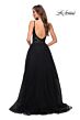 La Femme 29686 Plunging Neck Lace Top Slit Skirt Dress