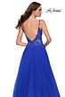 La Femme 29686 Plunging Neck Lace Top Slit Skirt Dress