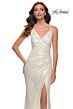 La Femme 29707 Criss Cross Back Faux Wrap Metallic Dress