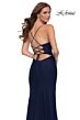 La Femme 29736 Lace-Up Cutout Back Ruched Bodice Dress
