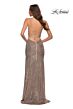 La Femme 29741 Lace-Up Back High Slit Ruched Sequin Dress