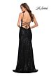 La Femme 29741 Lace-Up Back High Slit Ruched Sequin Dress