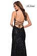 La Femme 29741 Lace-Up Back High Slit Ruched Sequin Dress
