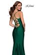 La Femme 29785 Lace-Up Back V-Neck Dress
