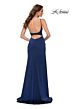 La Femme 29888 Sheer Lace Bodice Draped Skirt Dress