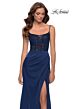 La Femme 29888 Sheer Lace Bodice Draped Skirt Dress