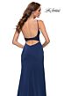 La Femme 29888 Sheer Lace Bodice Draped Skirt Dress