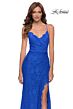 La Femme 29939 Scalloped Slit Lace-Up Back Dress