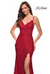 La Femme 29939 Scalloped Slit Lace-Up Back Dress