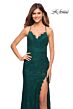 La Femme 29939 Scalloped Slit Lace-Up Back Dress