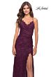 La Femme 29939 Scalloped Slit Lace-Up Back Dress
