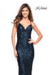 La Femme 29949 Draped Cowl Long Sparkle Jersey Dress