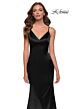 La Femme 29960 Spaghetti Strap V-Neck Satin Dress