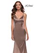 La Femme 29960 Spaghetti Strap V-Neck Satin Dress