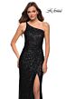 La Femme 29962 One-Shoulder Sequin Ruched Dress