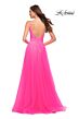 La Femme 29964 Lace Top Plunging Neck Bare Back Dress